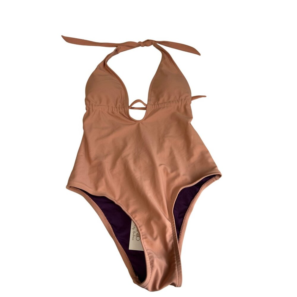 Corpo Bonito By Andreia Vivian Peach Halter One-Piece Swimsuit Size XS